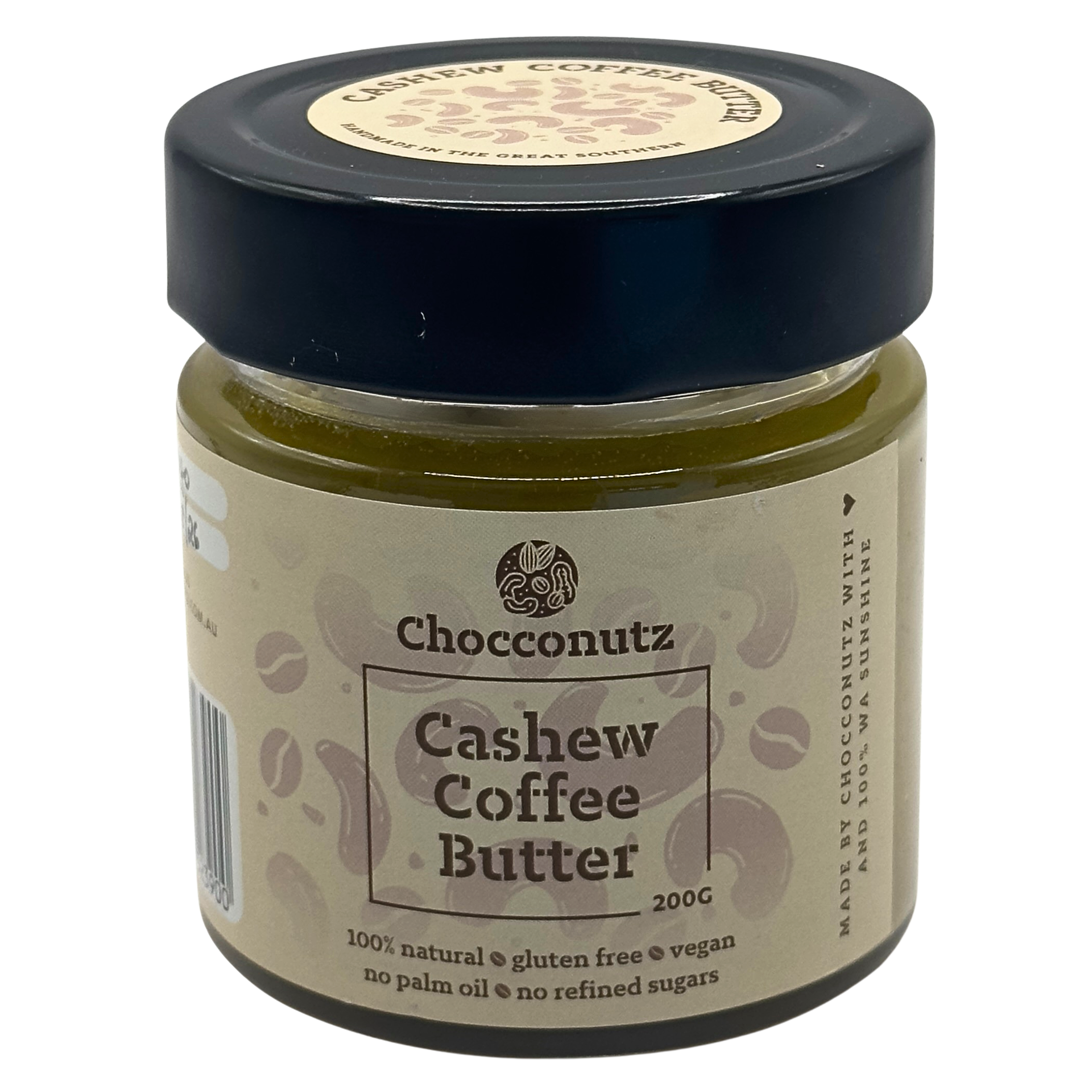 Jar of Chocconutz Cashew Coffee Butter on a white background to buy online