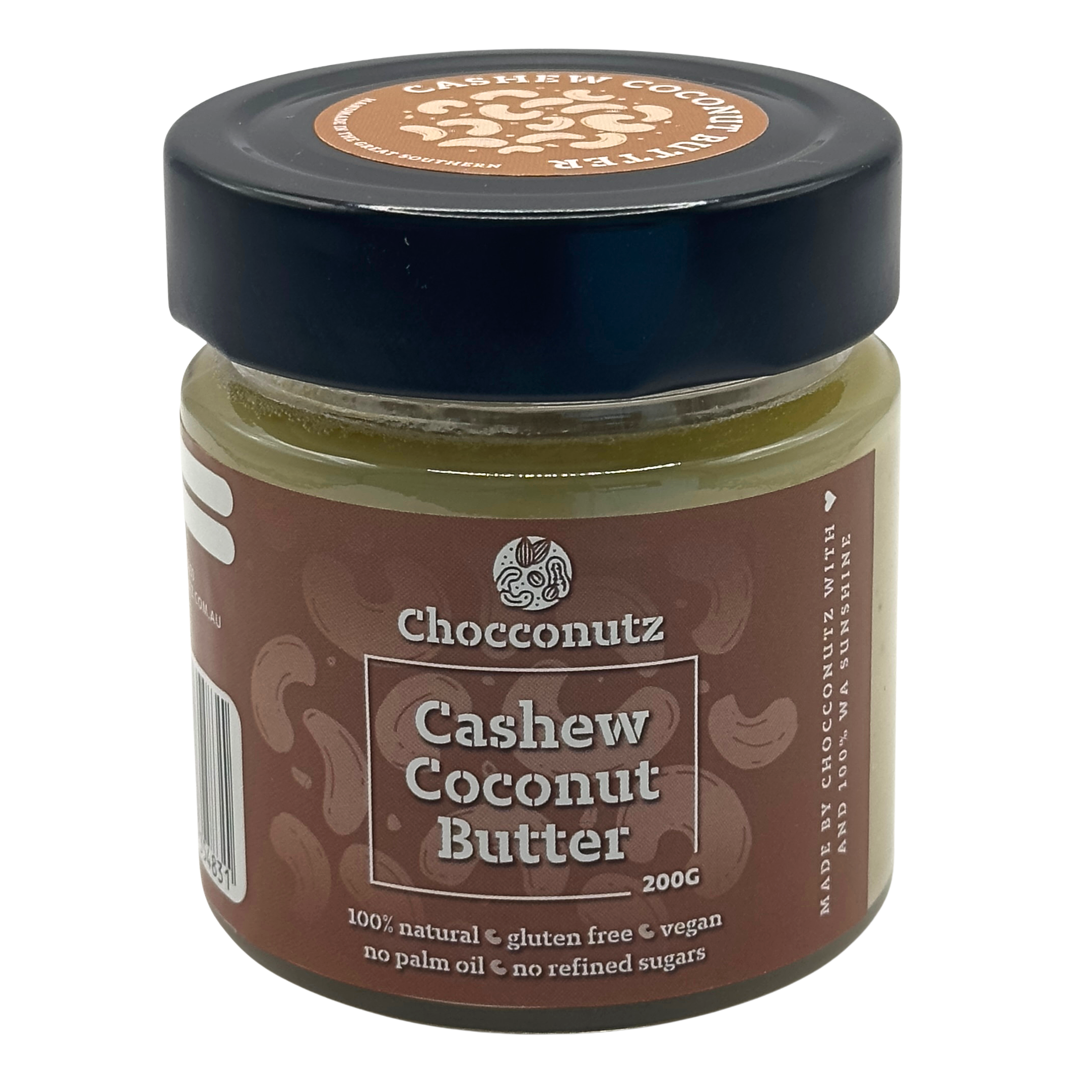Jar of Chocconutz Cashew Coconut Butter on a white background
