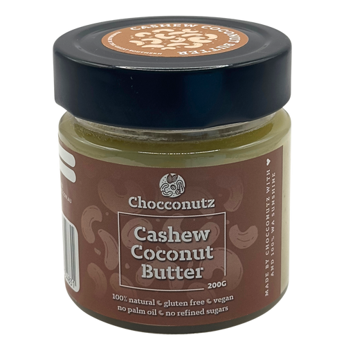Jar of Chocconutz Cashew Coconut Butter on a white background